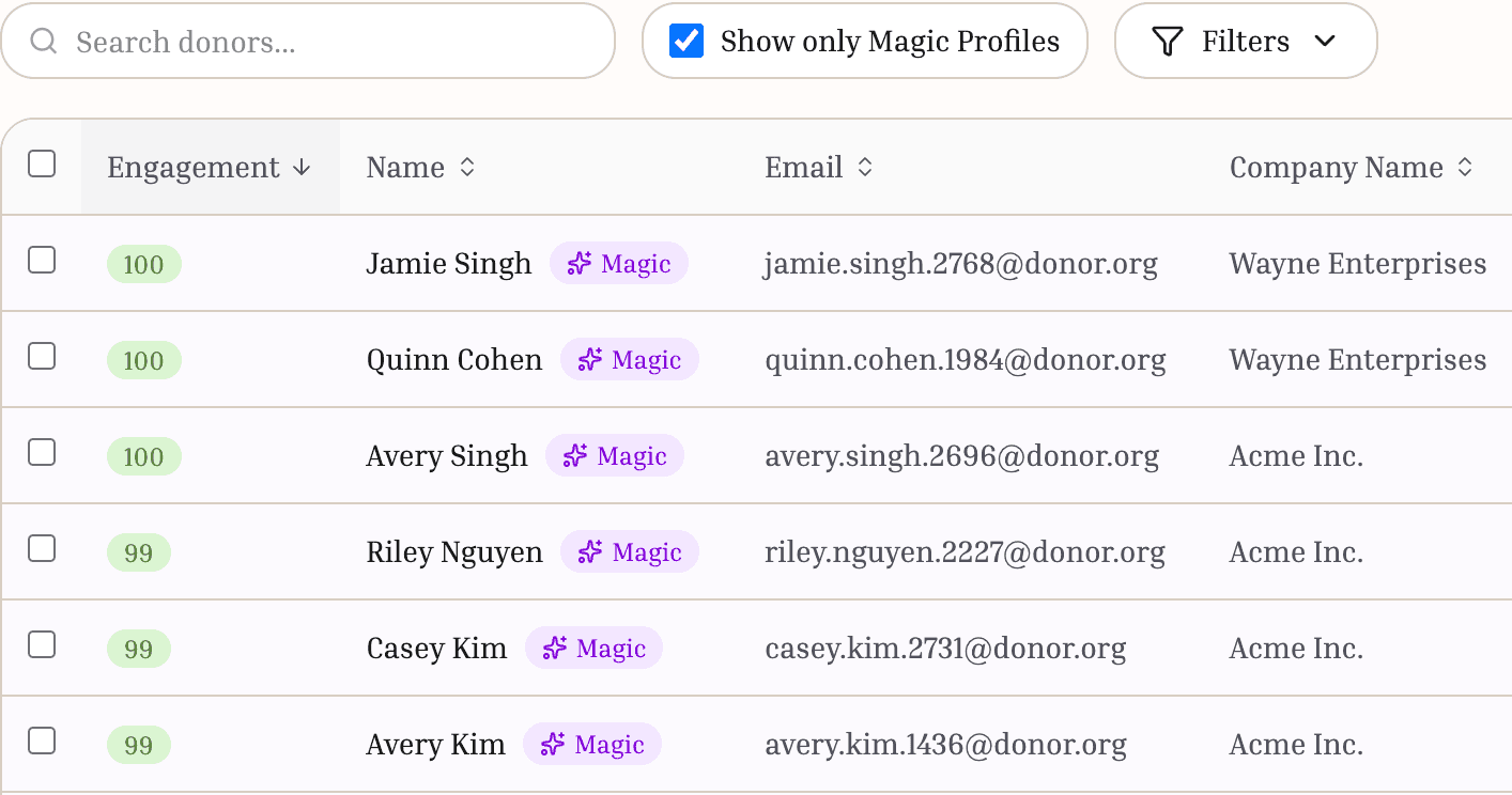 Magic profiles discovery view in Ceed CRM